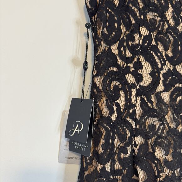 Adrianna Papell Lace Sheath Dress Women's Size 12 Black Nude Sleeveless Short - Picture 8 of 15